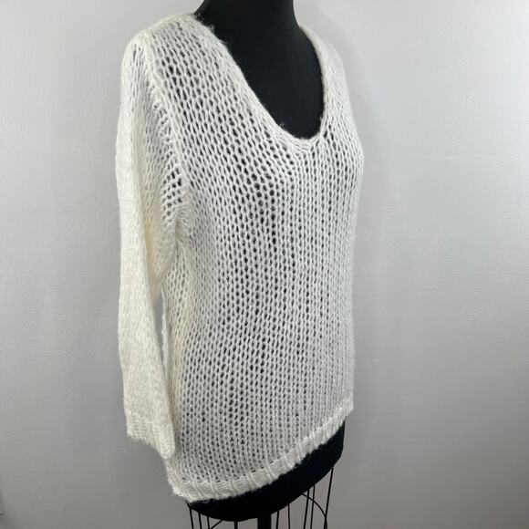 SCANDAL White Scoop Neck Open Knit Pullover Mohair Wool Blend Sweater S ITALY - Picture 3 of 6